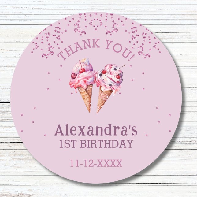Sticker Rond Lilac Pink Girl Crème de glace 1er anniversaire Me (Créateur téléchargé)