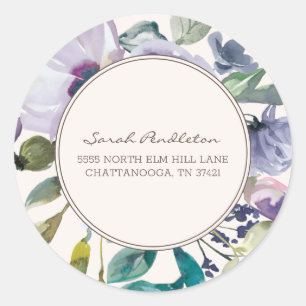 Sticker Rond Lilac Purple Aquarelle Florale Boho Adresse