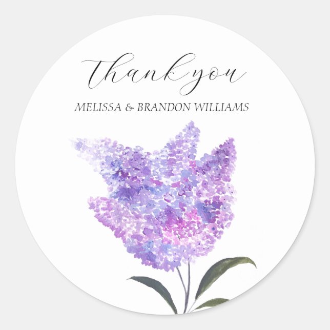 Sticker Rond Lilac Purple Floral Wedding Thank you  (Devant)