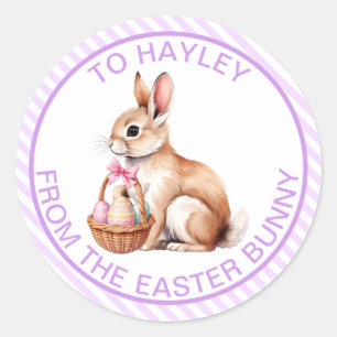 Sticker Rond Lilac Purple Stripe Du Cadeau Lapin De Pâques