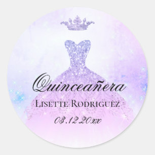 Sticker Rond Lilac Quinceanera violet Personnalisé