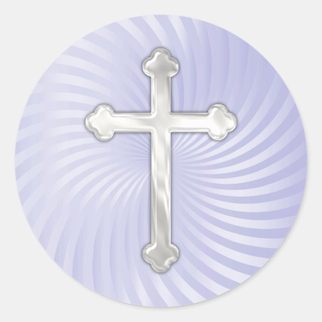 Sticker Rond Lilac Twirl Silver Pearl Cross (Devant)