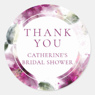 Sticker Rond Lilas Floral Mariage Shower Aquarelle