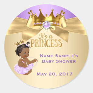 Sticker Rond Lilas Or Ballerine Princesse Baby Shower Ethnique