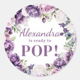 Sticker Rond Lilas Violet Foncé Floral Bébé Fille Prête à Arriv
