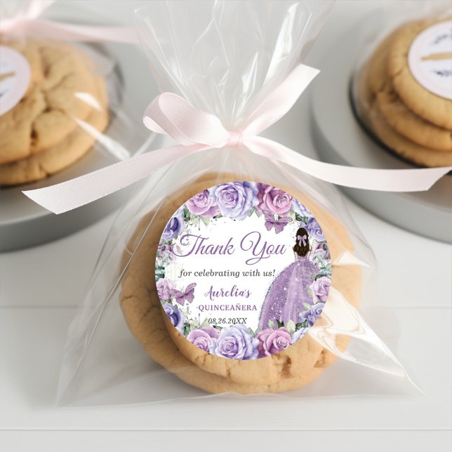 Sticker Rond Lilas Violet Lavande Floral Quinceañera Princesse (Créateur téléchargé)