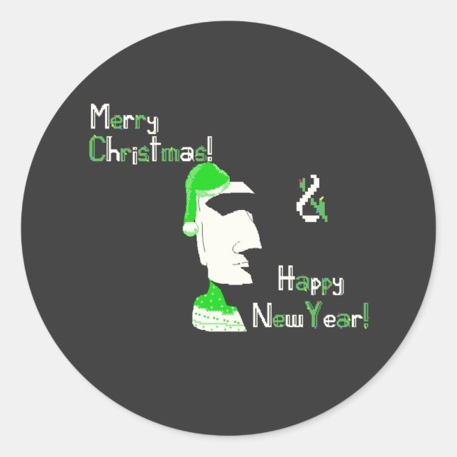 Sticker Rond L'île de Pâques Noël statue pixel art (Devant)