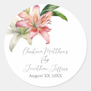 Sticker Rond Lilies Roses et Blanches Romantiques