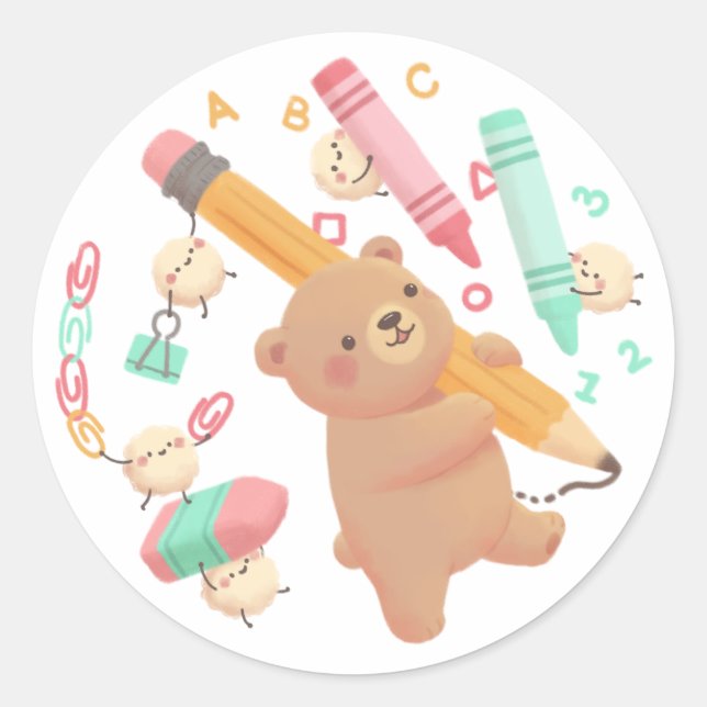 Sticker Rond L'illustration de Teddy pour la rentrée (Devant)