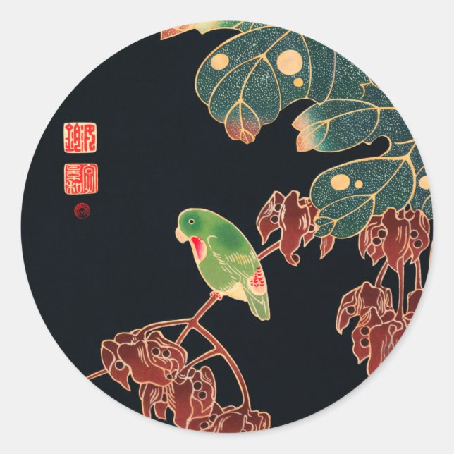 Sticker Rond L'illustration japonaise du Paroquet Colorful Bird (Devant)