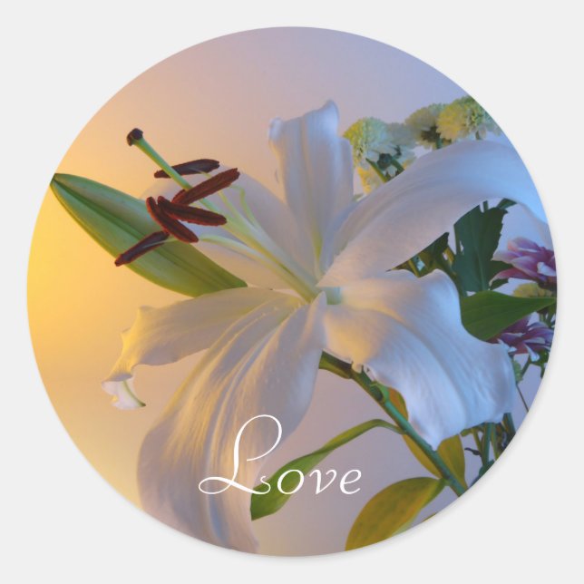 Sticker Rond Lily blanche, fleur. (Devant)