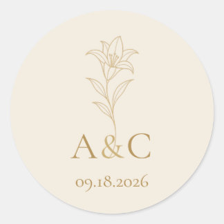 Sticker Rond Lily Champagne Ivoire Mariage Monogramme Enveloppe