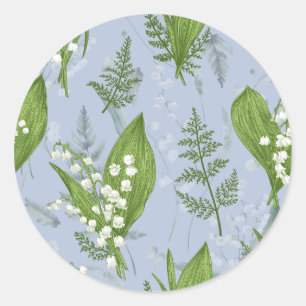 Sticker Rond Lily de Vallée avec des fougères    Bleu Clair