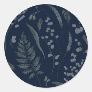 Sticker Rond Lily de Vallée avec des fougères    Bleu foncé pro