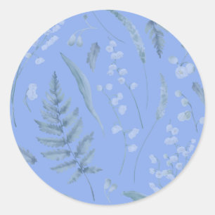 Sticker Rond Lily de Vallée avec des fougères Bleu moyen