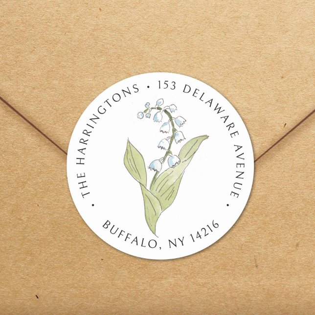 Sticker Rond Lily of the Valley May Floral Adresse de retour (Bring the spirit of nature to your office or school with this elegant lily of the valley watercolor.)