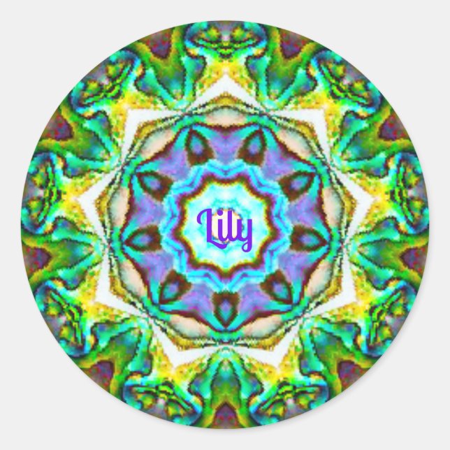 Sticker Rond LILY ~ Personalized Paua Shell Fractal ~ (Devant)