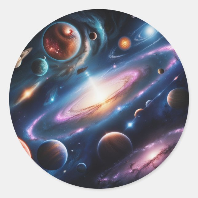Sticker Rond L'image des planètes, (Devant)