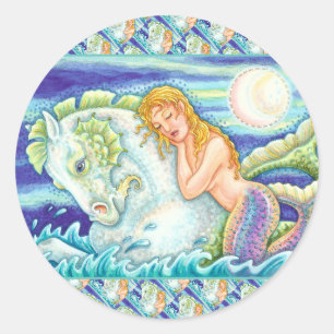 STICKER ROND L'IMAGINAIRE DE MARINE MERMAID À MERHORSE, SEAHORS
