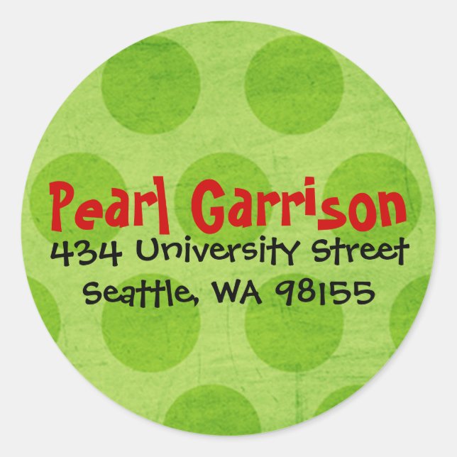 Sticker Rond Lime Green Polka Point Circle Adresse de retour Ét (Devant)