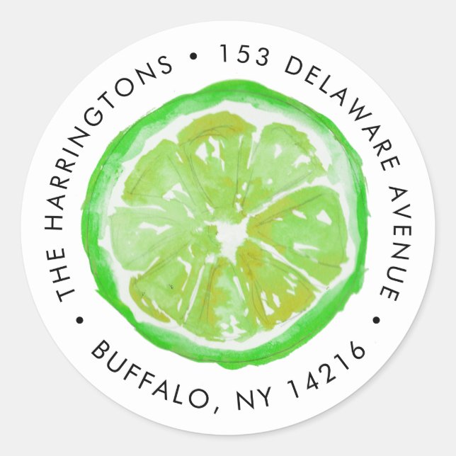 Sticker Rond Lime lunaire vert Citrus Slice Adresse de retour (Devant)