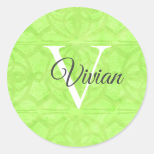 Sticker Rond Lime Vert Avec Nom De Monogramme Blanc