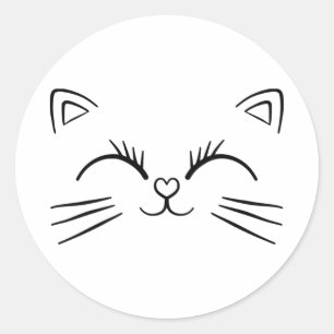 Sticker Rond Limite minimale de la face de chat Doodline