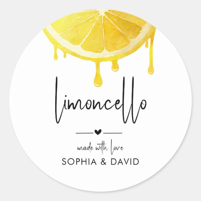 Sticker Rond Limoncello Aquarelle Citron Liqueur Maison  (Devant)