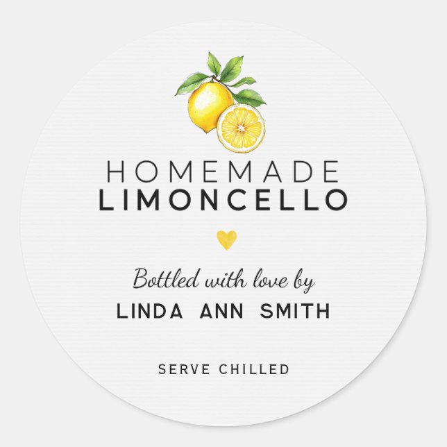 Sticker Rond Limoncello fait maison Bouteille personnalisée (Devant)