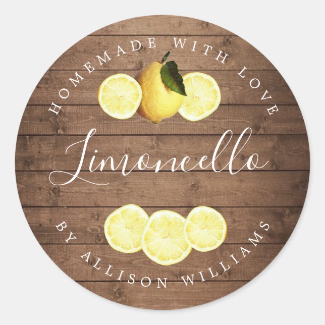 Sticker Rond Limoncello fait maison en bois rustique classique  (Devant)