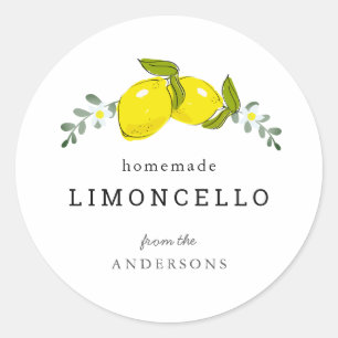 Sticker Rond Limoncello Lemon Floral Blanc
