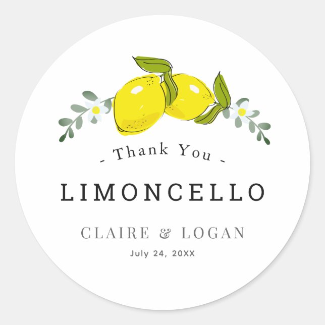 Sticker Rond Limoncello Lemon Floral Mariage Merci (Devant)