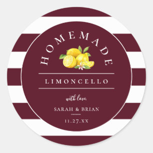 Sticker Rond Limoncello moderne Burgundy Stripe