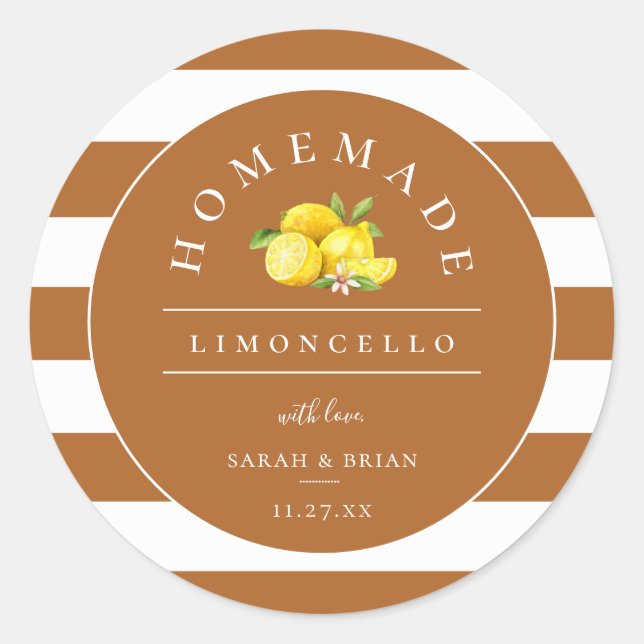 Sticker Rond Limoncello moderne Rustique Orange Stripe (Devant)