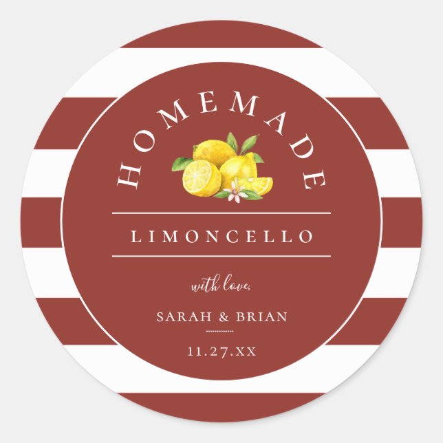 Sticker Rond Limoncello moderne rustique rouge bande (Devant)