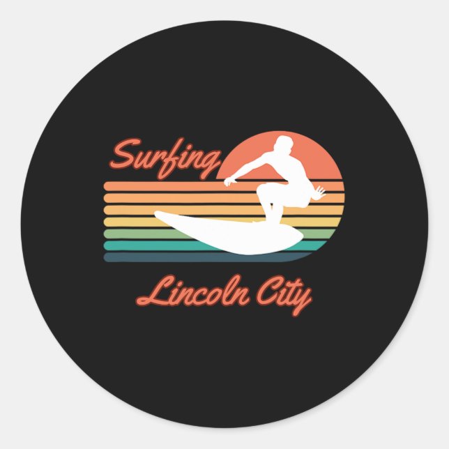 Sticker Rond Lincoln City Surfing Spot  (Devant)