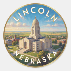 Sticker Rond Lincoln Nebraska Capitole d'État Voyage