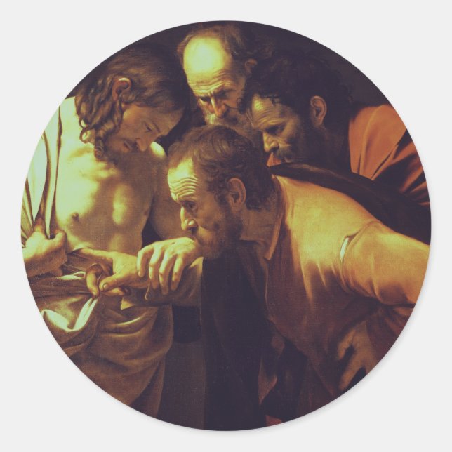 Sticker Rond L'Incrédulité de saint Thomas par Le Caravage (Devant)