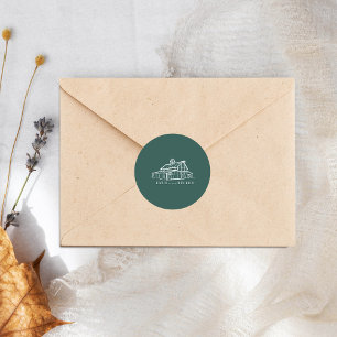 Sticker Rond Line Art Barn Emerald Farm Mariage de automne