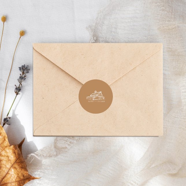 Sticker Rond Line Art Barn Goldenrod Farm Mariage de automne (Créateur téléchargé)