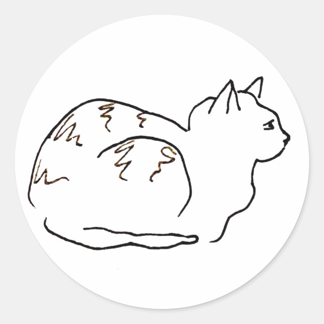 Sticker Rond Line Art Drawing Striped Cat  (Devant)