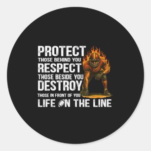Sticker Rond Lineman offensif Détruire Respect Protéger Vintage