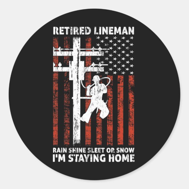 Sticker Rond Lineman Retraite 4 juillet drôle Novelty Man W (Devant)