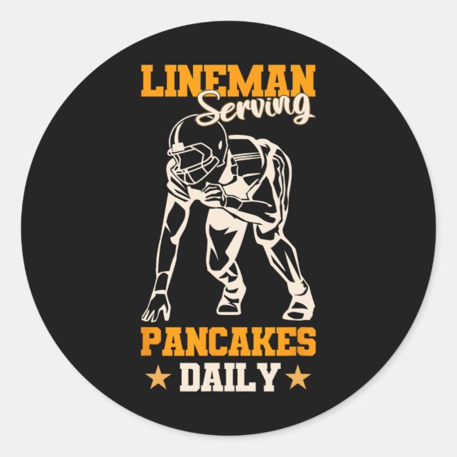 Sticker Rond Lineman Servant Des Pancakes Quotidien Drôle Footb (Devant)
