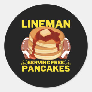Sticker Rond Lineman Serving Pancakes Football Lineman