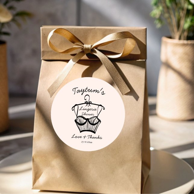 Sticker Rond Linge de maison pour enterrement de vie de jeune f (Lingerie bridal shower wavy border sketch thank you favor sticker template bridal shower favors)