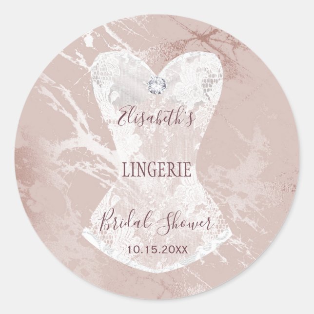 Sticker Rond Lingerie corselet dentelle rose argent douche (Devant)