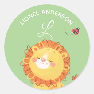 Sticker Rond Lion • Alphabet Monogramme Mignon École Garderie