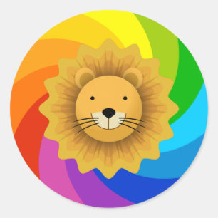 Sticker Rond Lion arc-en-ciel