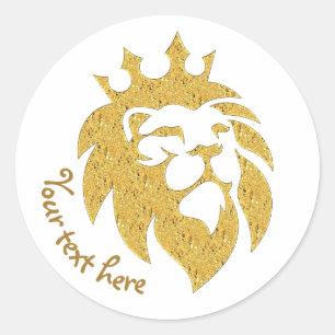 Sticker Rond Lion Avec Couronne - Style Or 1